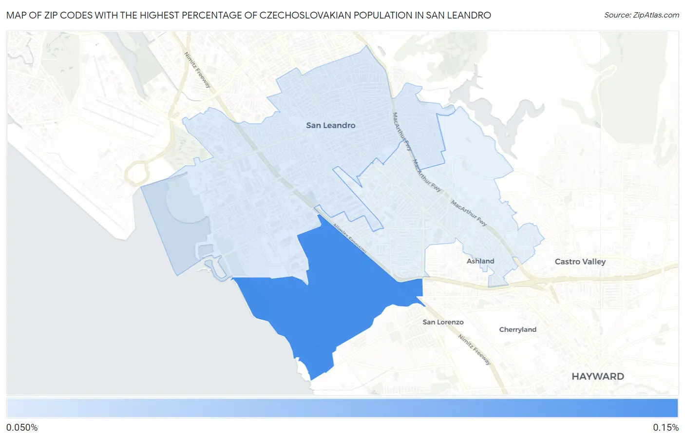 Zip Codes with the Highest Percentage of Czechoslovakian Population in San Leandro Map