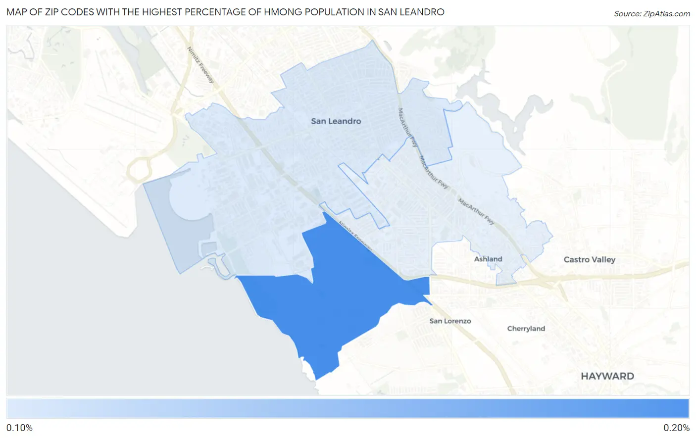 Zip Codes with the Highest Percentage of Hmong Population in San Leandro Map
