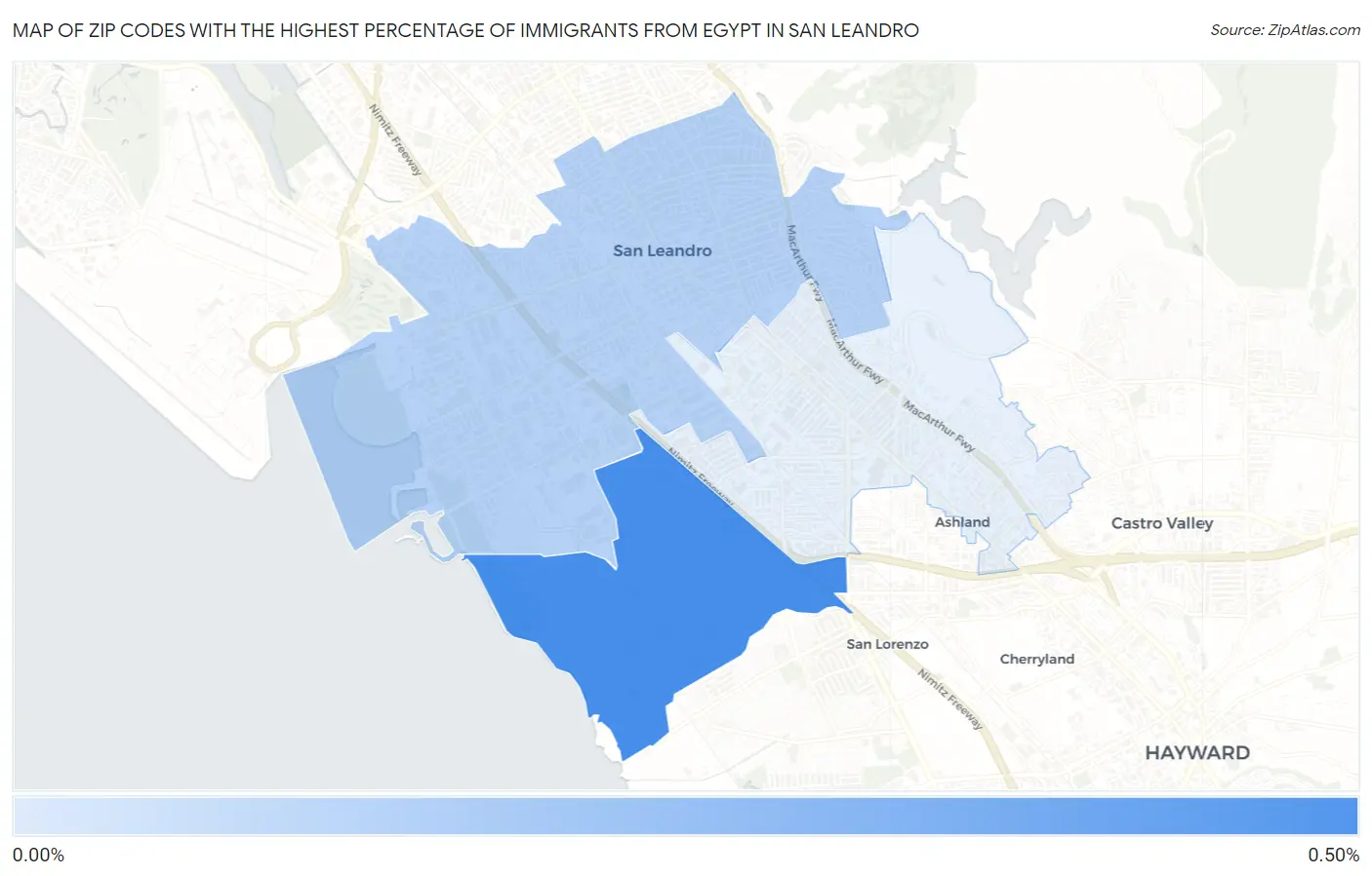 Zip Codes with the Highest Percentage of Immigrants from Egypt in San Leandro Map