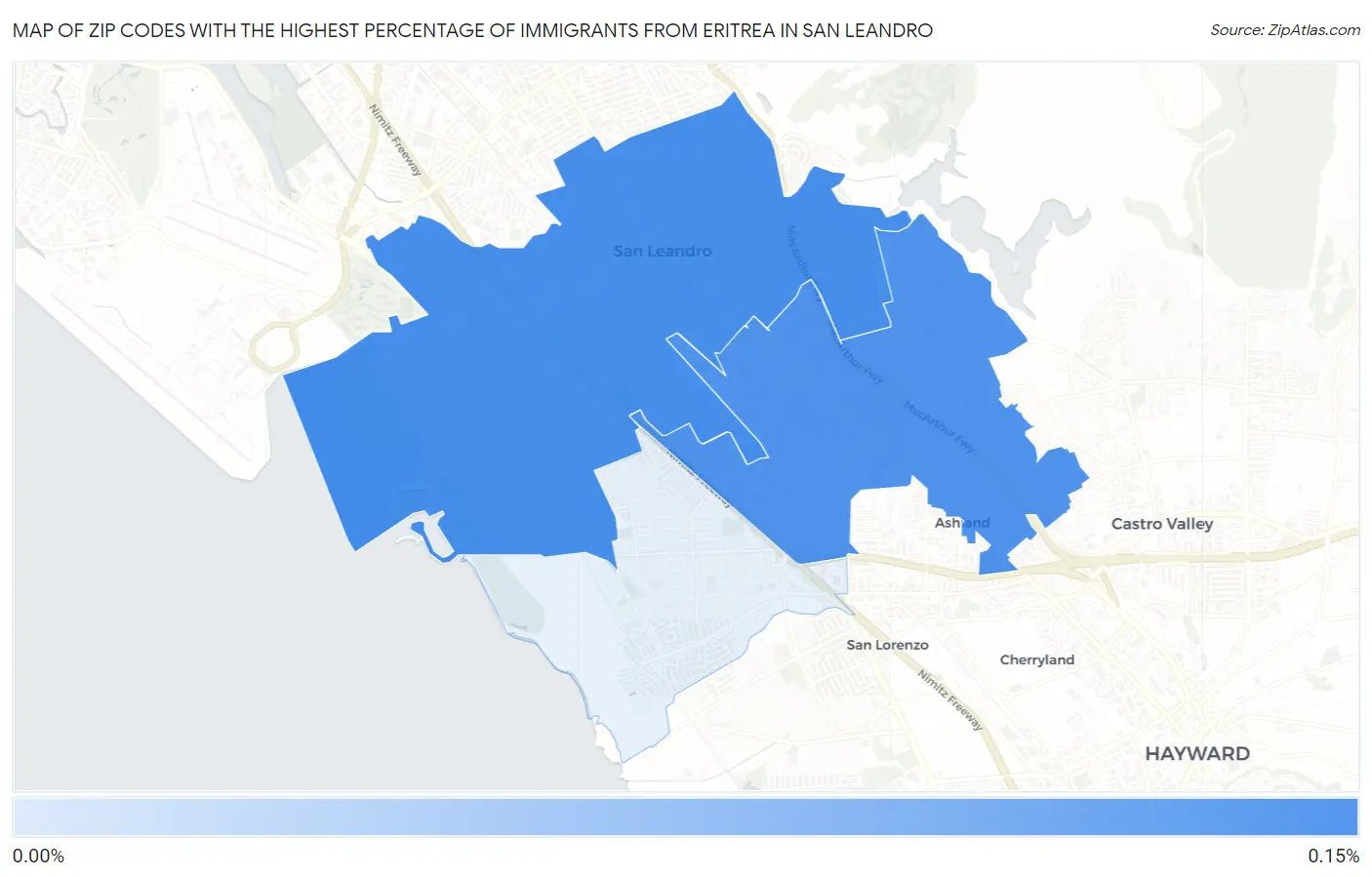 Zip Codes with the Highest Percentage of Immigrants from Eritrea in San Leandro Map