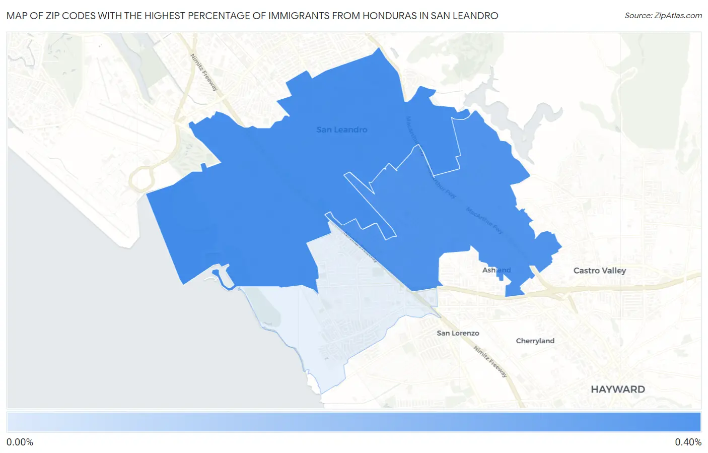Zip Codes with the Highest Percentage of Immigrants from Honduras in San Leandro Map