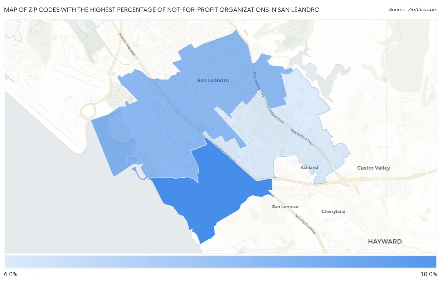 Zip Codes with the Highest Percentage of Not-for-profit Organizations in San Leandro Map