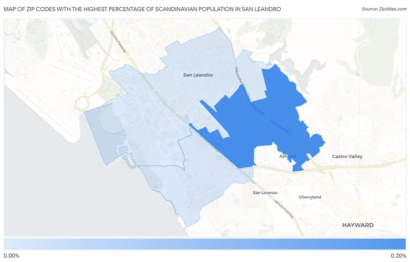 Zip Codes with the Highest Percentage of Scandinavian Population in San Leandro Map