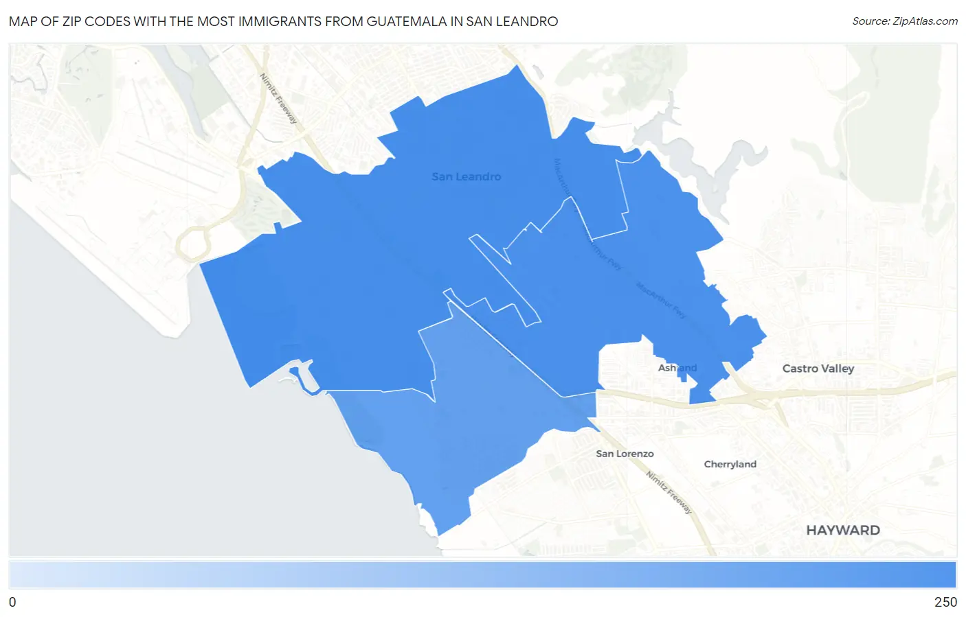 Zip Codes with the Most Immigrants from Guatemala in San Leandro Map
