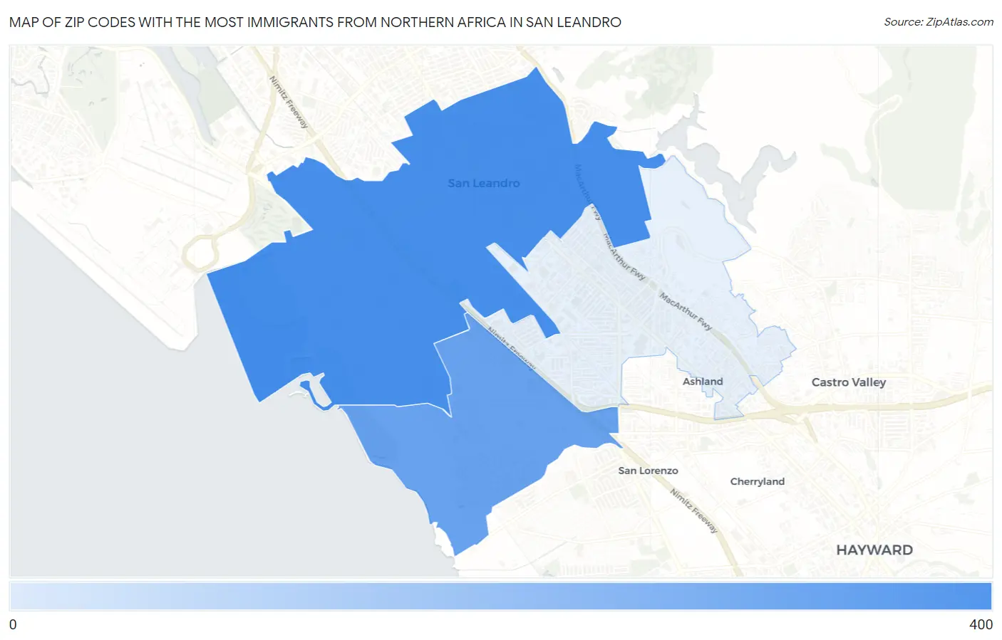 Zip Codes with the Most Immigrants from Northern Africa in San Leandro Map