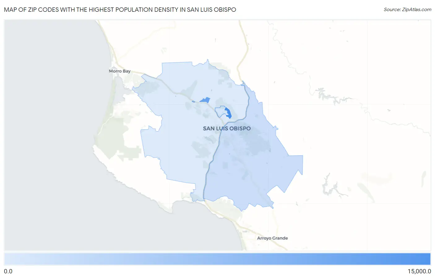 Zip Codes with the Highest Population Density in San Luis Obispo Map