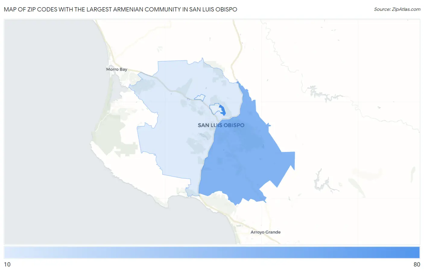 Zip Codes with the Largest Armenian Community in San Luis Obispo Map