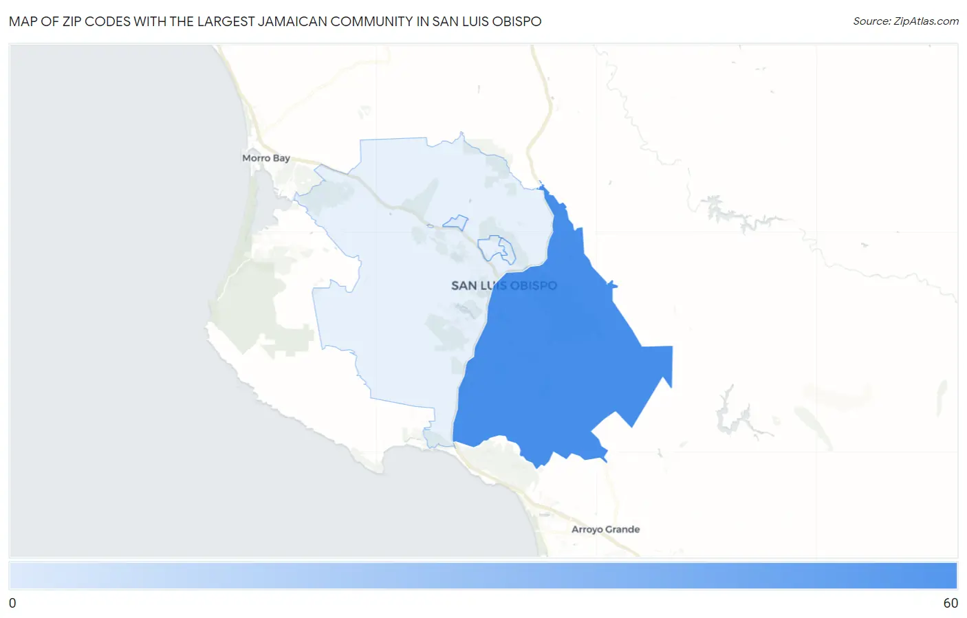 Zip Codes with the Largest Jamaican Community in San Luis Obispo Map