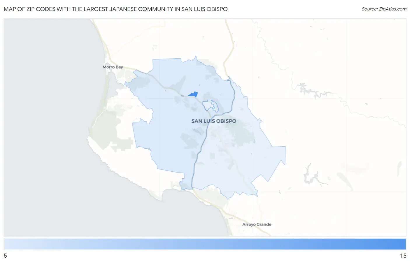 Zip Codes with the Largest Japanese Community in San Luis Obispo Map