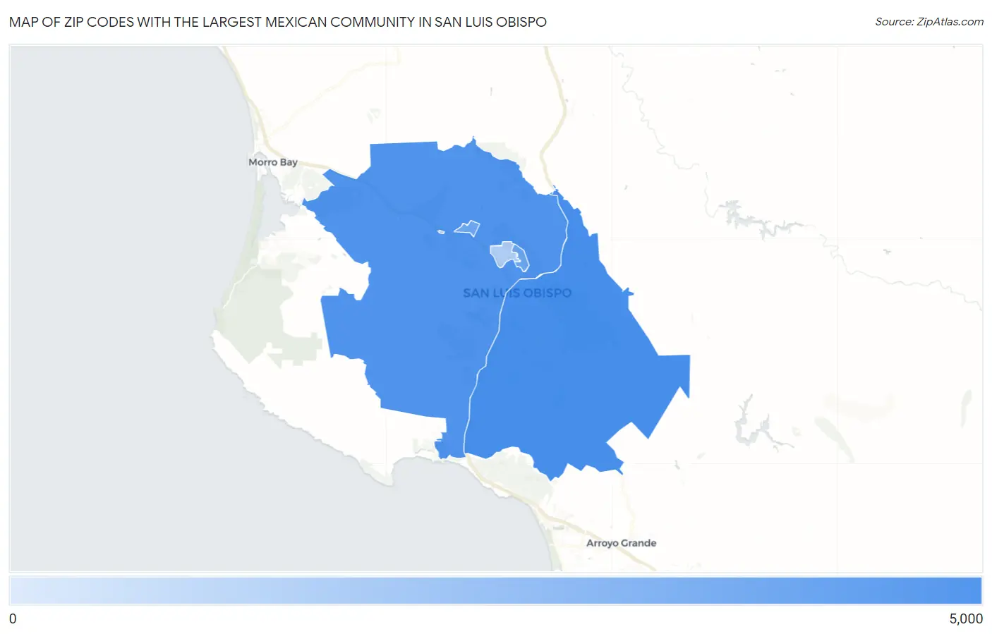 Zip Codes with the Largest Mexican Community in San Luis Obispo Map