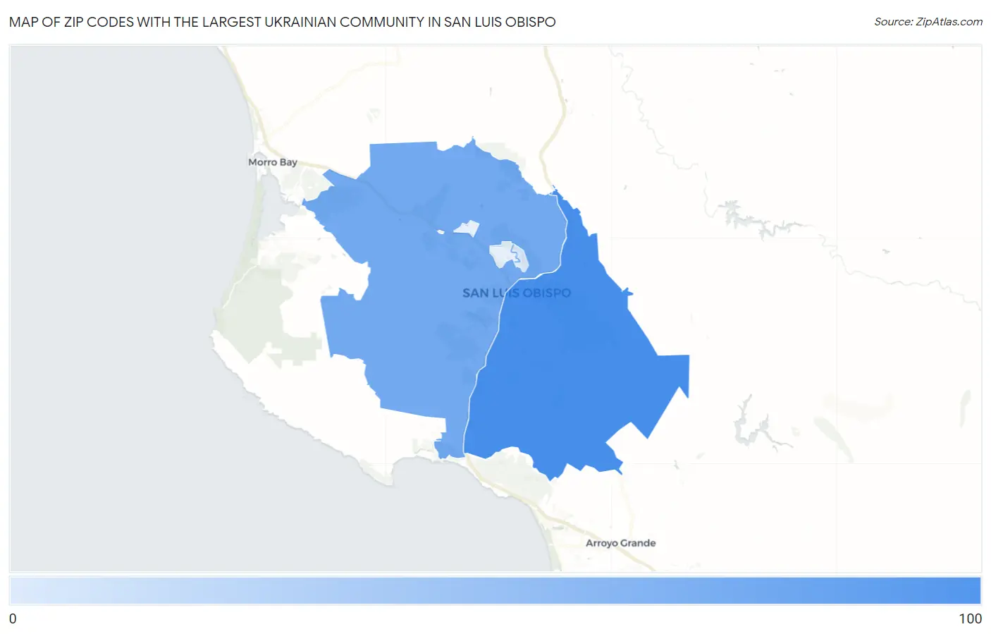 Zip Codes with the Largest Ukrainian Community in San Luis Obispo Map
