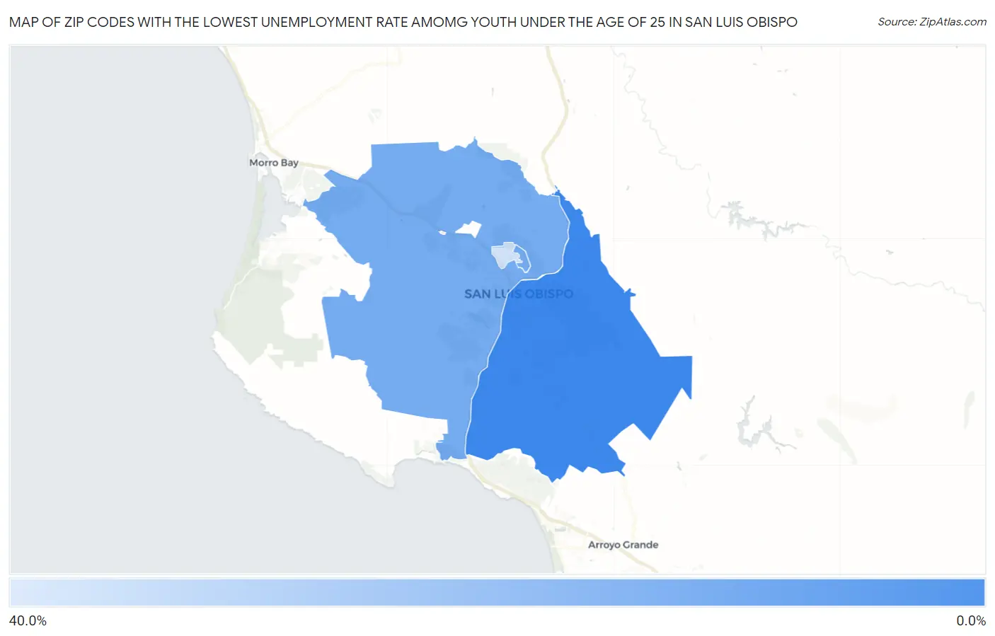 Zip Codes with the Lowest Unemployment Rate Amomg Youth Under the Age of 25 in San Luis Obispo Map