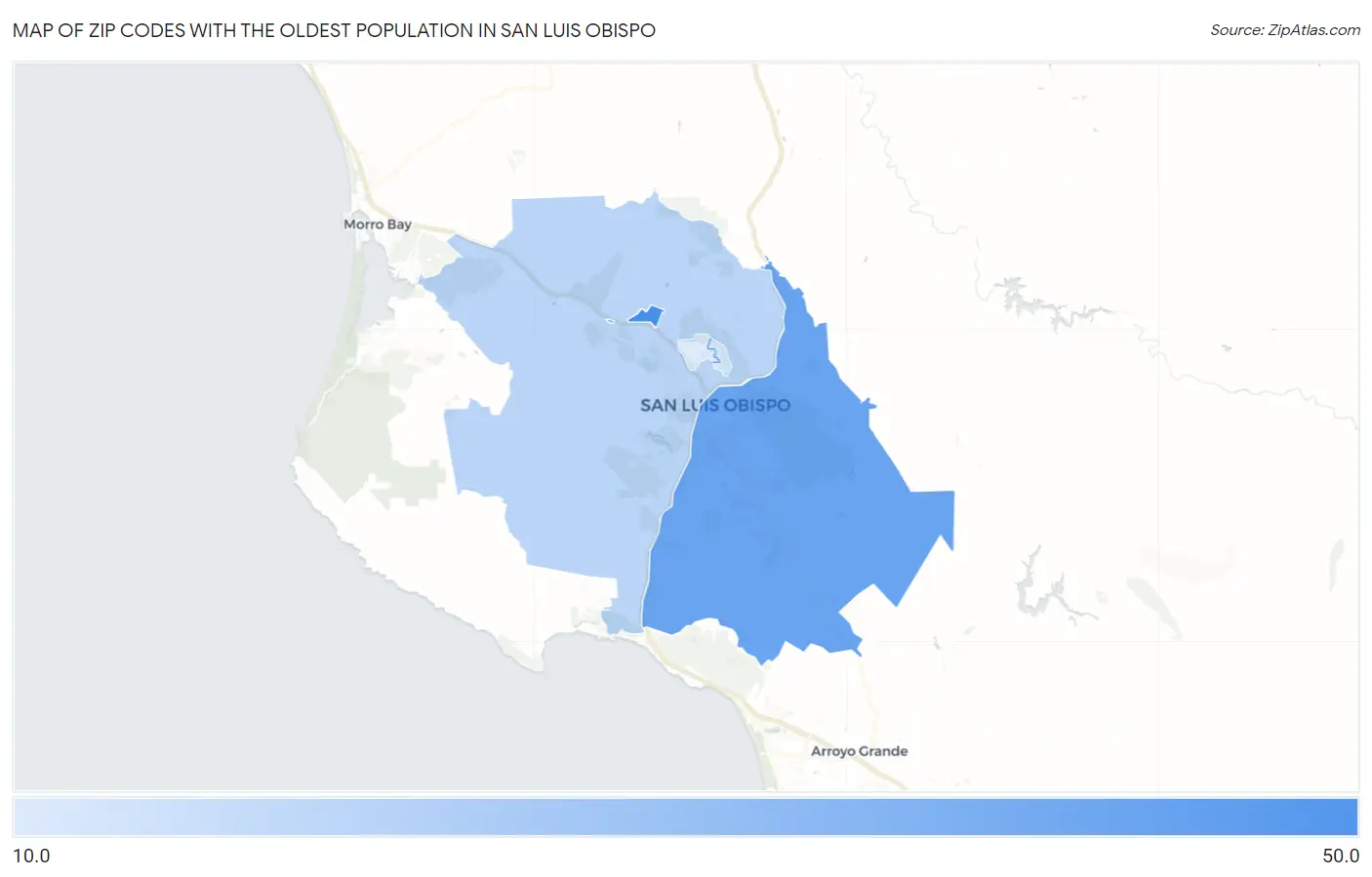 Zip Codes with the Oldest Population in San Luis Obispo Map