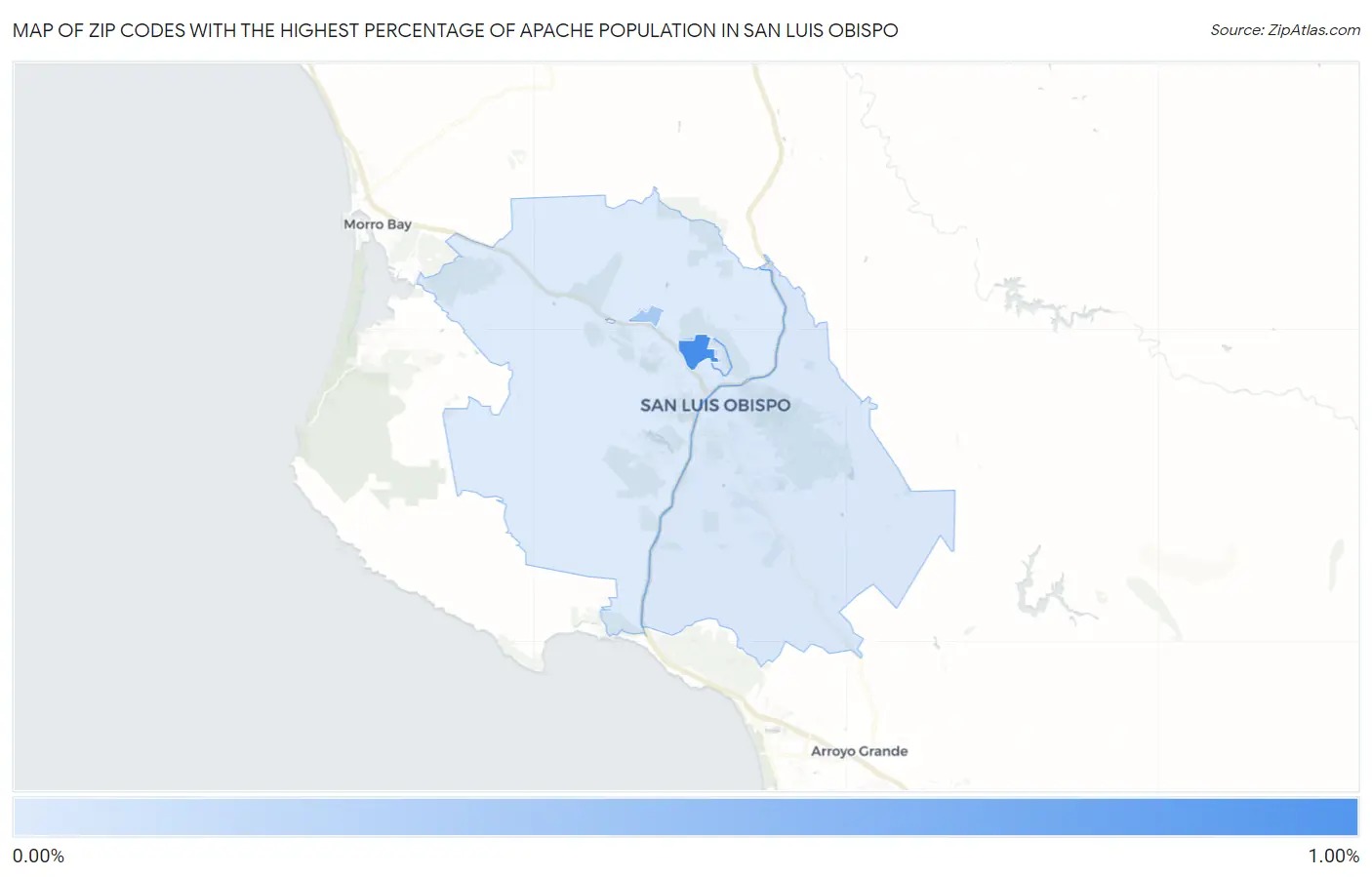 Zip Codes with the Highest Percentage of Apache Population in San Luis Obispo Map