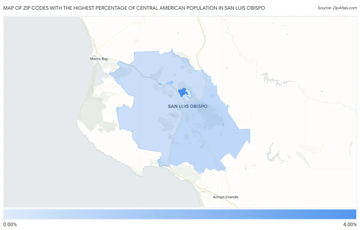 Zip Codes with the Highest Percentage of Central American Population in San Luis Obispo Map