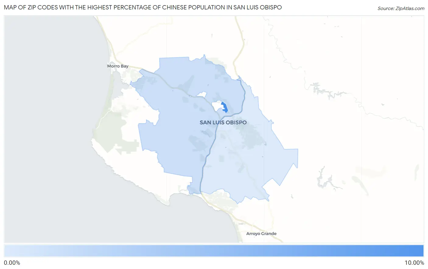 Zip Codes with the Highest Percentage of Chinese Population in San Luis Obispo Map