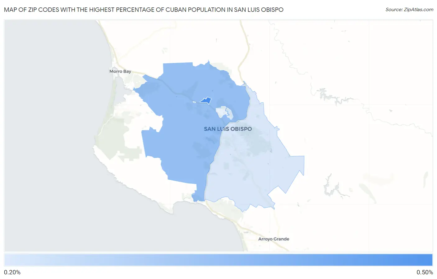 Zip Codes with the Highest Percentage of Cuban Population in San Luis Obispo Map