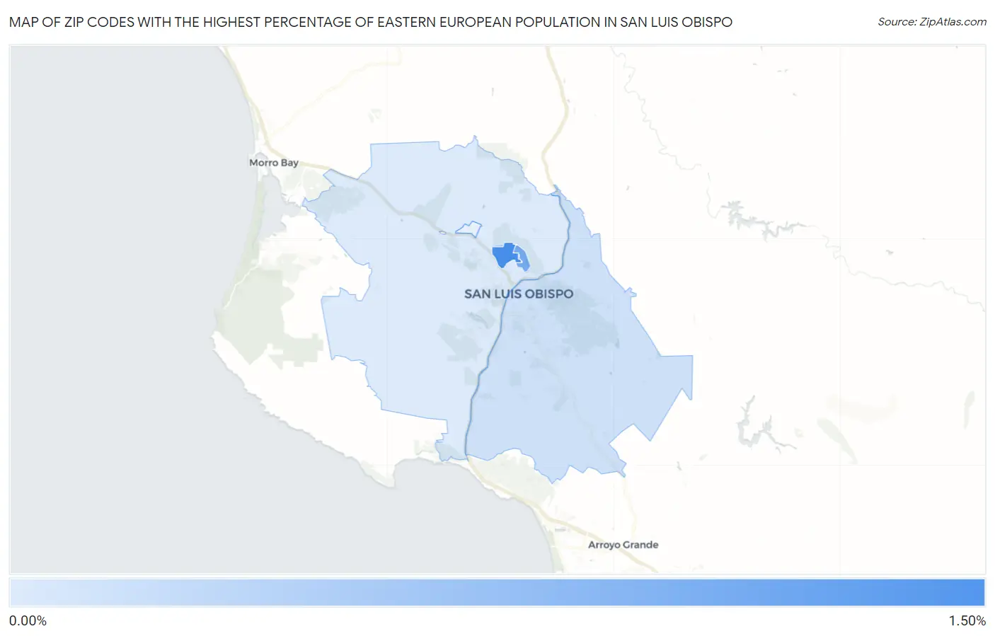 Zip Codes with the Highest Percentage of Eastern European Population in San Luis Obispo Map