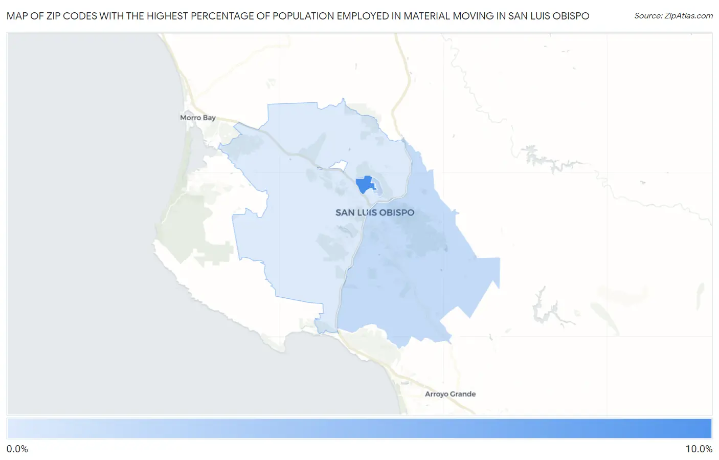 Zip Codes with the Highest Percentage of Population Employed in Material Moving in San Luis Obispo Map