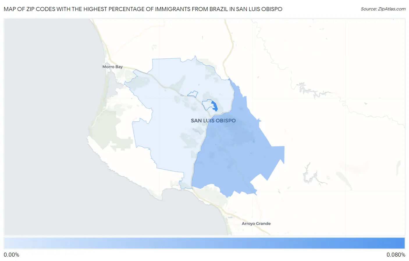 Zip Codes with the Highest Percentage of Immigrants from Brazil in San Luis Obispo Map