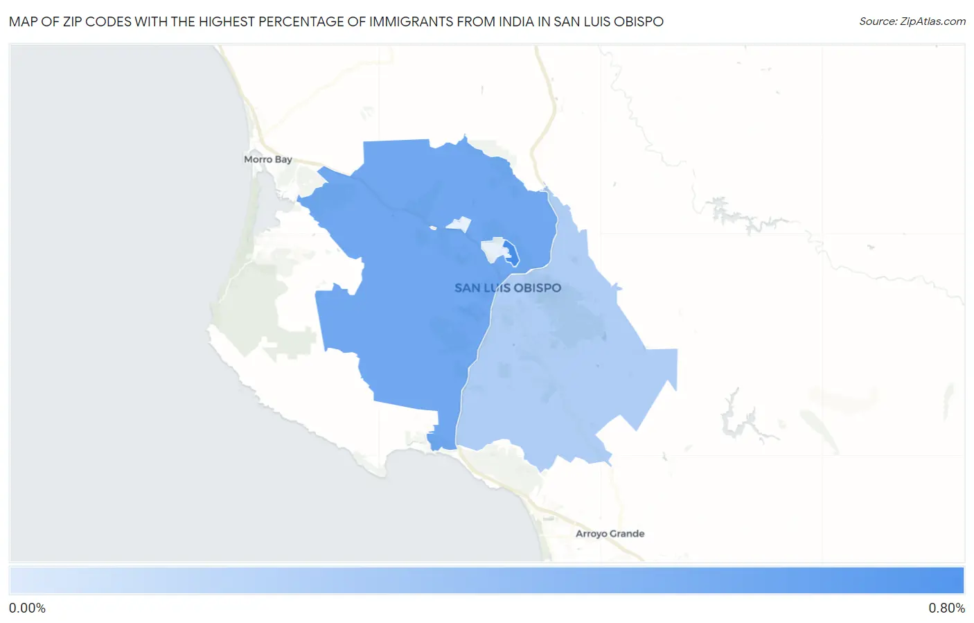 Zip Codes with the Highest Percentage of Immigrants from India in San Luis Obispo Map