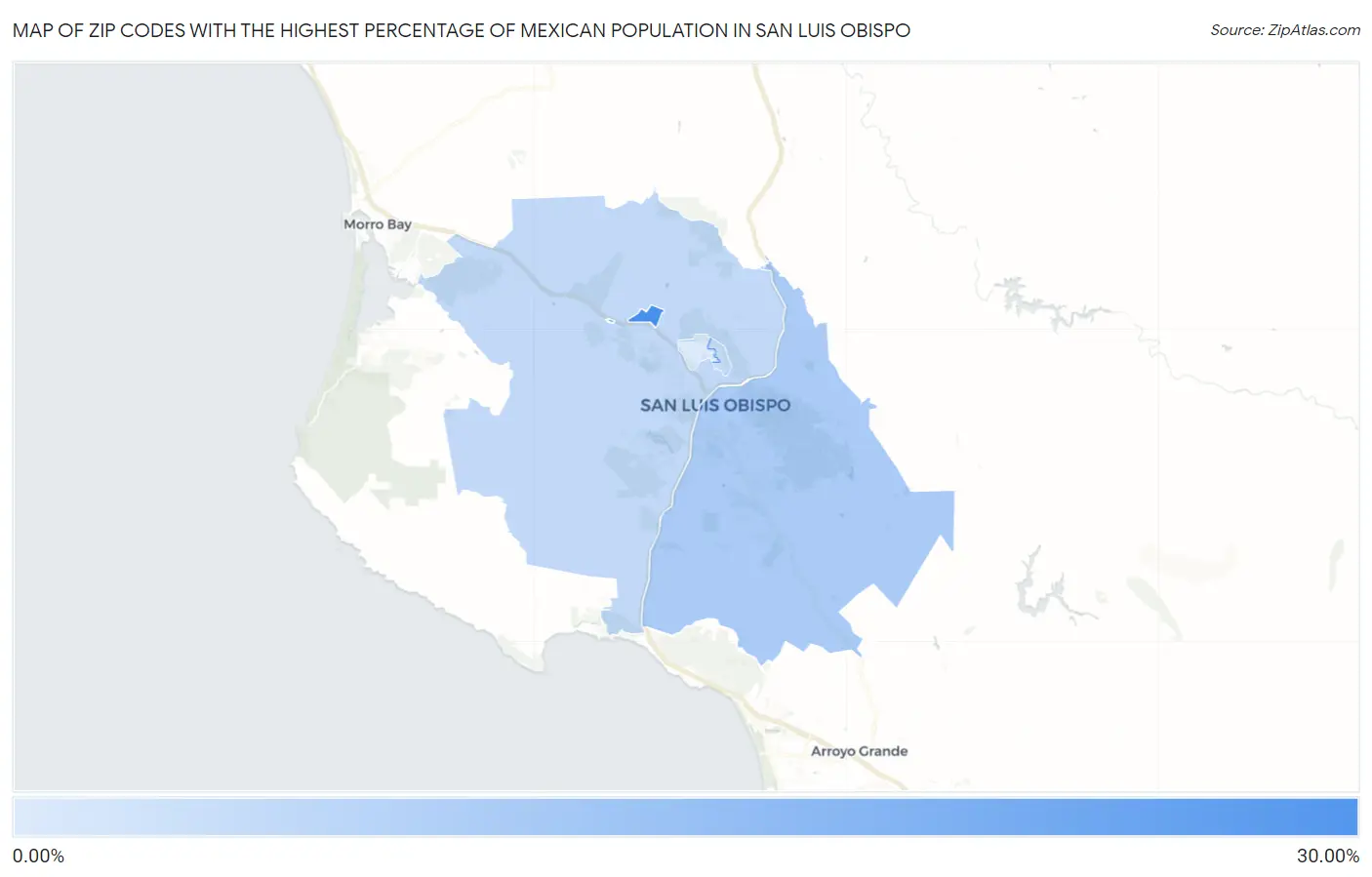 Zip Codes with the Highest Percentage of Mexican Population in San Luis Obispo Map