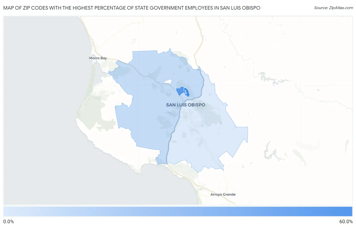 Zip Codes with the Highest Percentage of State Government Employees in San Luis Obispo Map