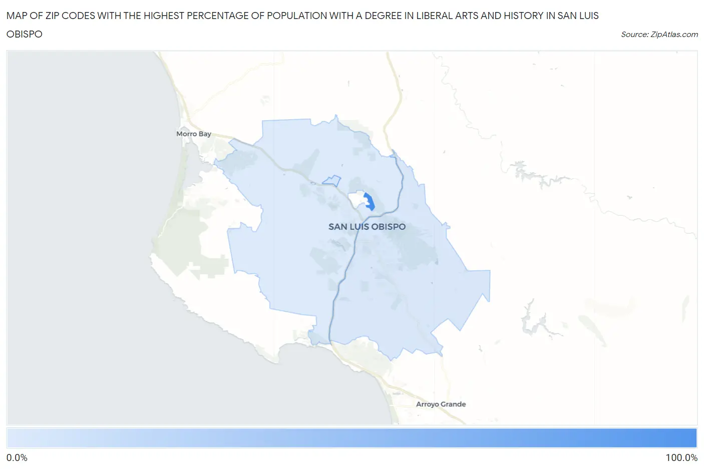 Zip Codes with the Highest Percentage of Population with a Degree in Liberal Arts and History in San Luis Obispo Map