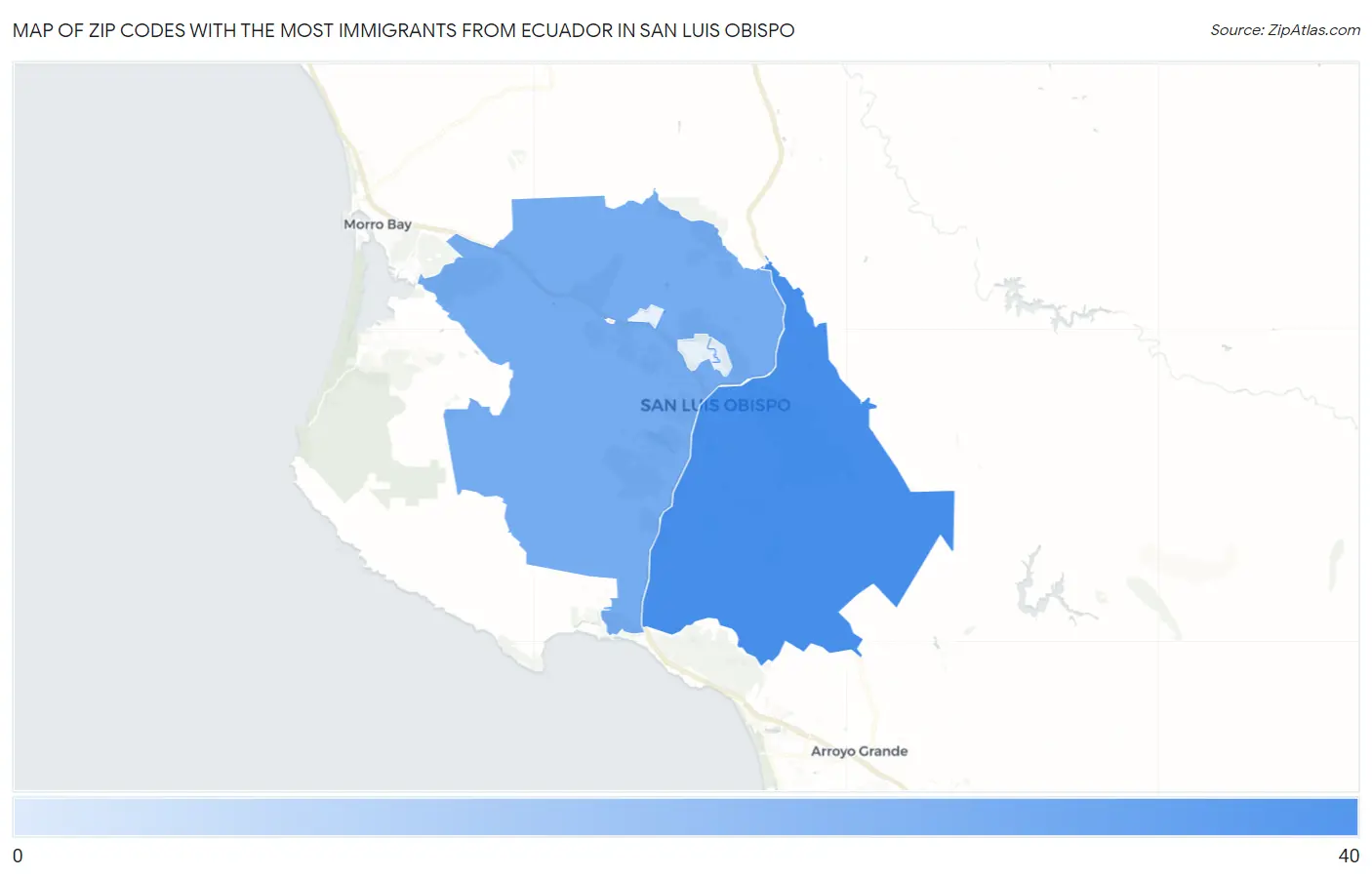 Zip Codes with the Most Immigrants from Ecuador in San Luis Obispo Map