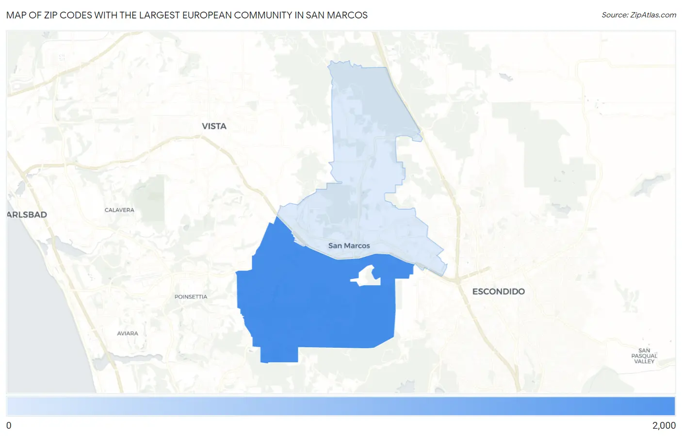 Zip Codes with the Largest European Community in San Marcos Map