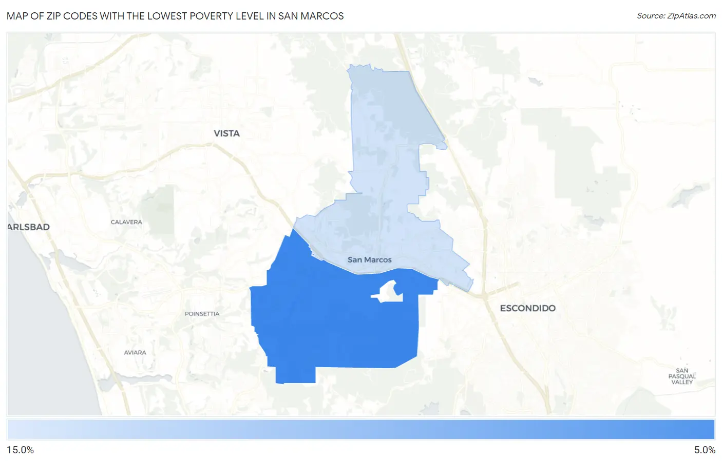 Zip Codes with the Lowest Poverty Level in San Marcos Map