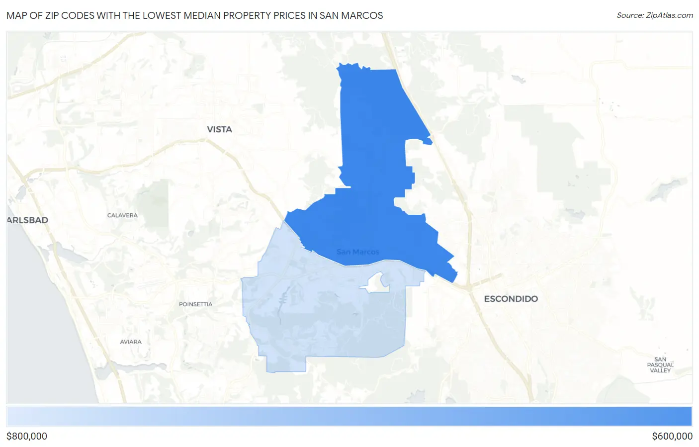 Zip Codes with the Lowest Median Property Prices in San Marcos Map