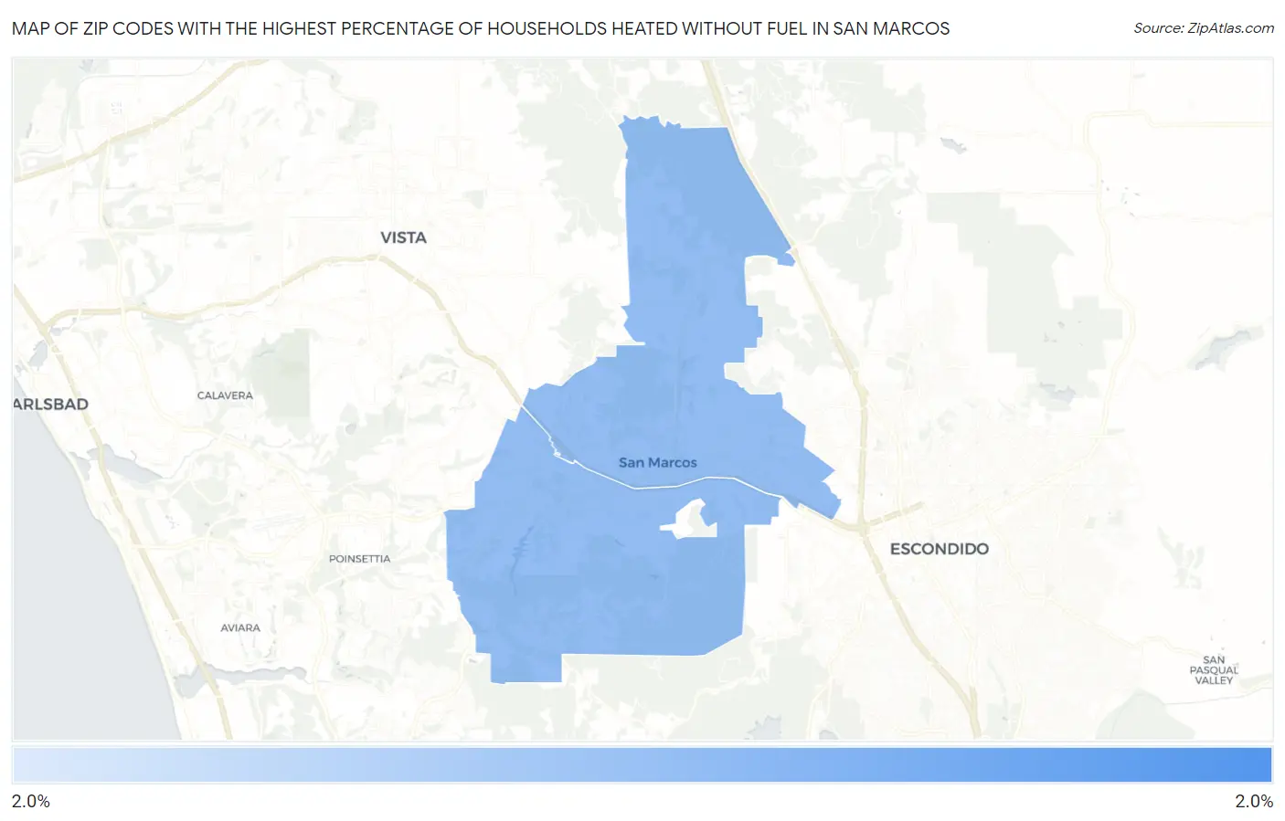 Zip Codes with the Highest Percentage of Households Heated without Fuel in San Marcos Map