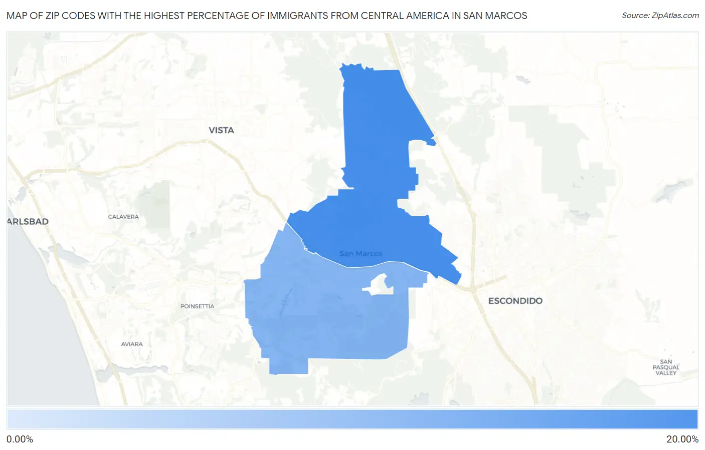 Zip Codes with the Highest Percentage of Immigrants from Central America in San Marcos Map