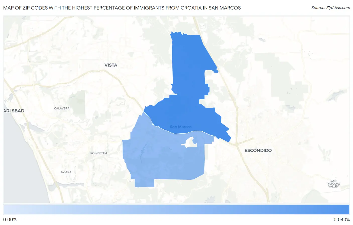 Zip Codes with the Highest Percentage of Immigrants from Croatia in San Marcos Map