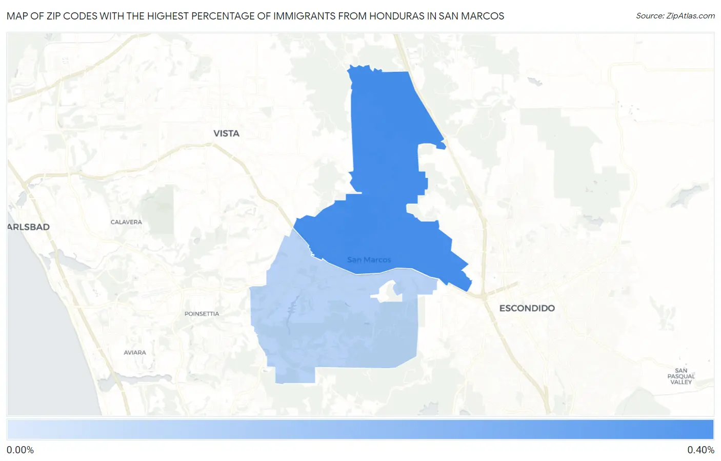 Zip Codes with the Highest Percentage of Immigrants from Honduras in San Marcos Map