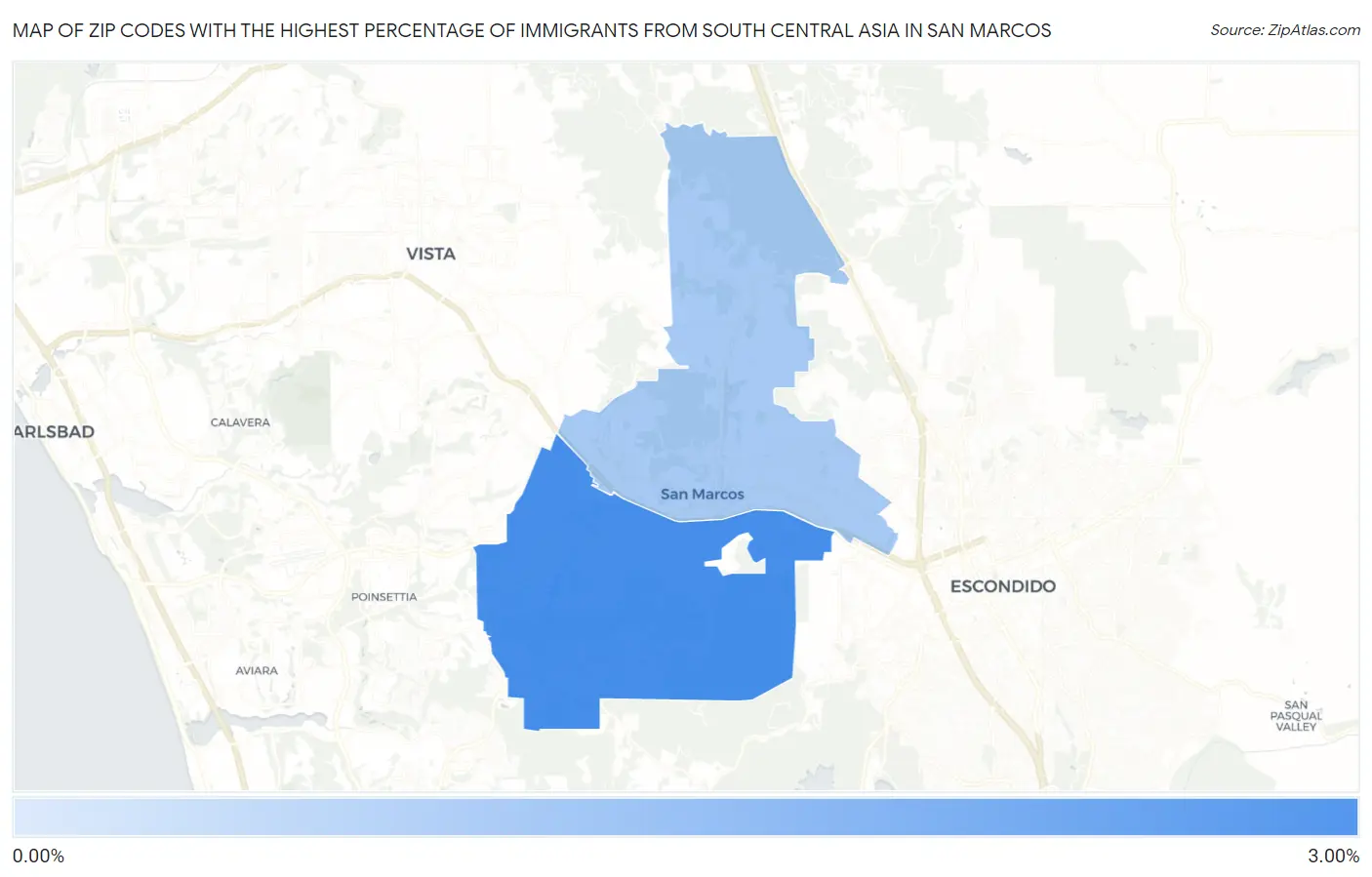 Zip Codes with the Highest Percentage of Immigrants from South Central Asia in San Marcos Map