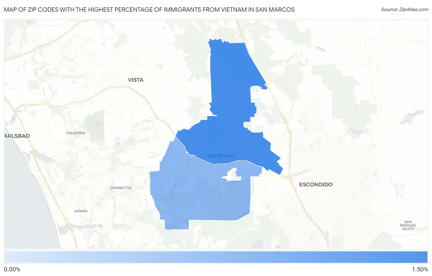 Zip Codes with the Highest Percentage of Immigrants from Vietnam in San Marcos Map