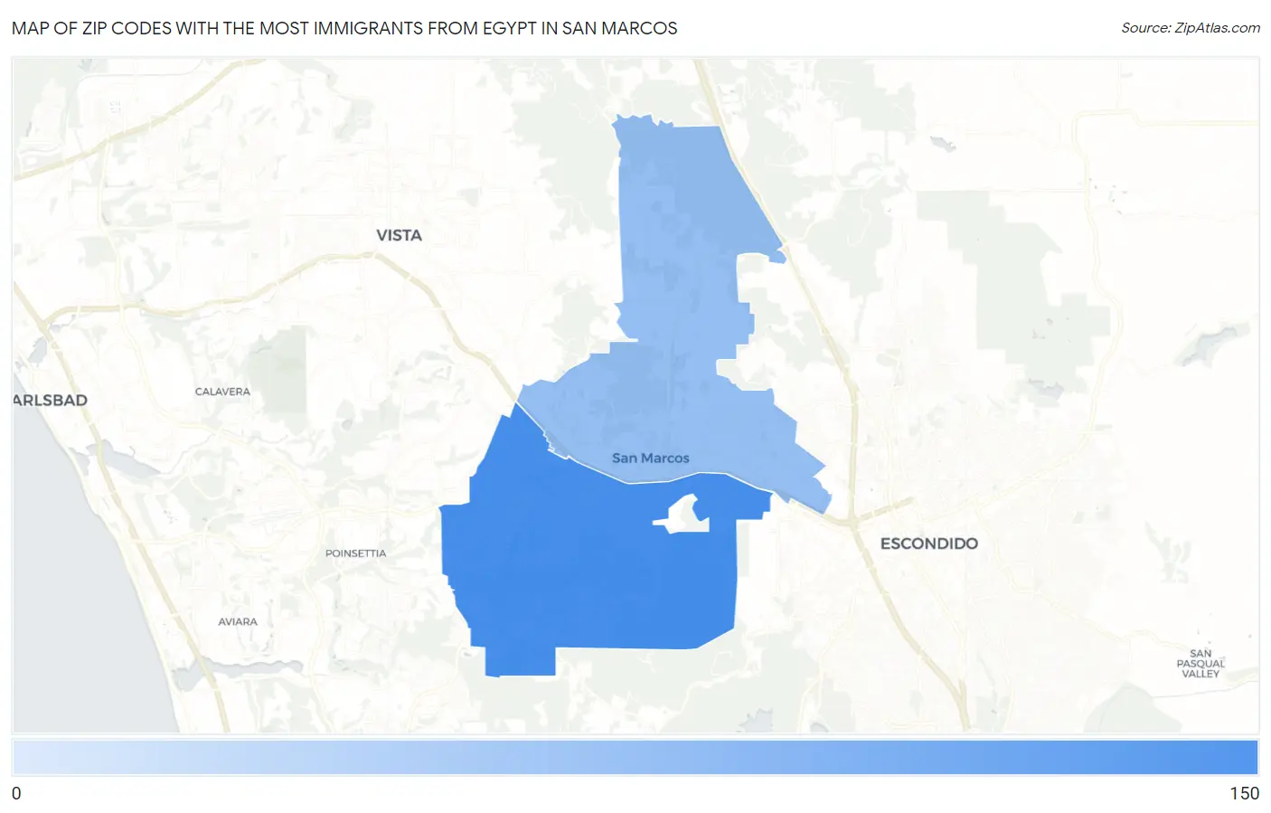 Zip Codes with the Most Immigrants from Egypt in San Marcos Map