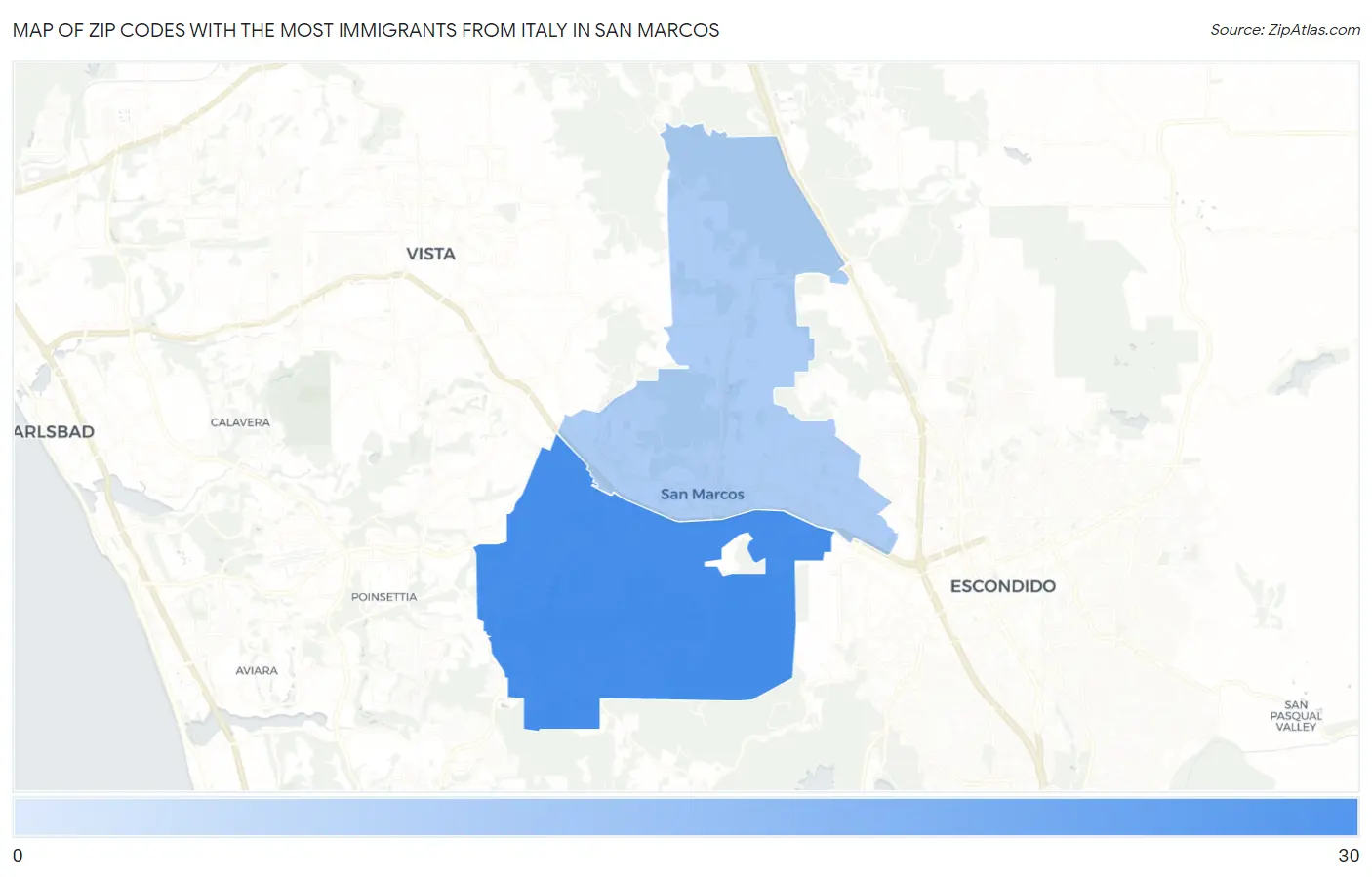 Zip Codes with the Most Immigrants from Italy in San Marcos Map