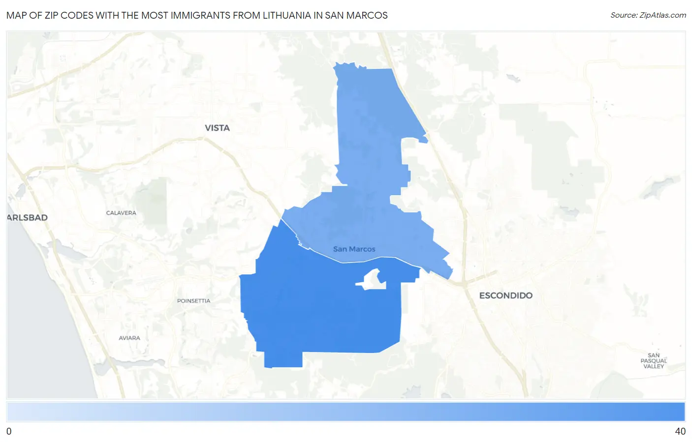 Zip Codes with the Most Immigrants from Lithuania in San Marcos Map