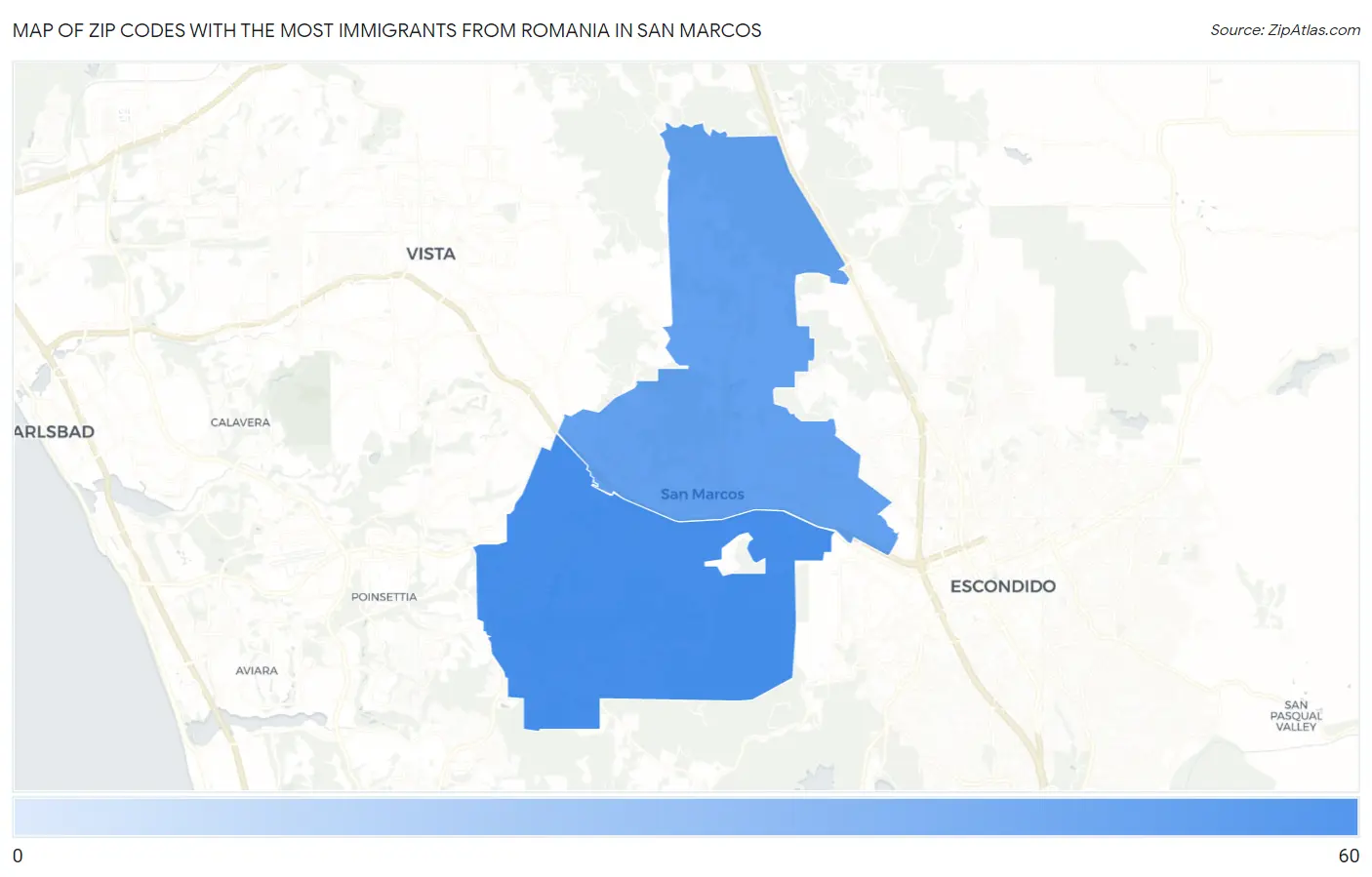 Zip Codes with the Most Immigrants from Romania in San Marcos Map