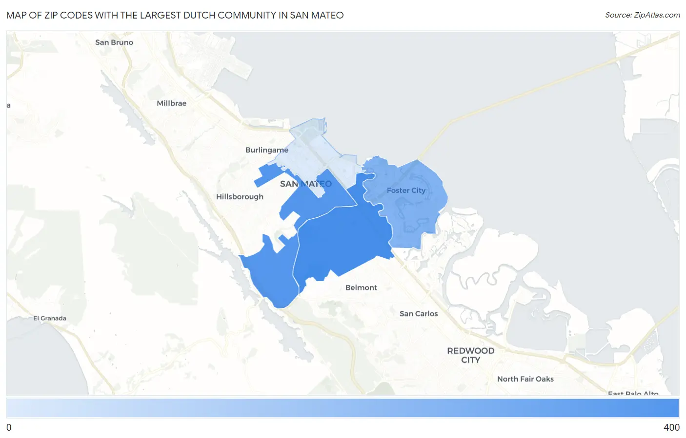 Zip Codes with the Largest Dutch Community in San Mateo Map