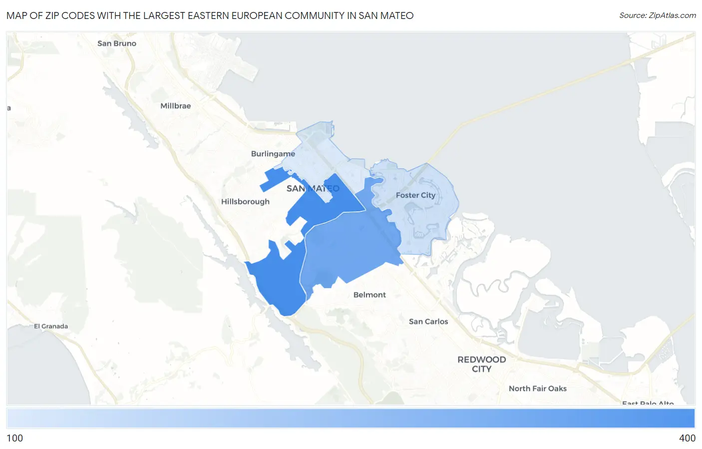 Zip Codes with the Largest Eastern European Community in San Mateo Map