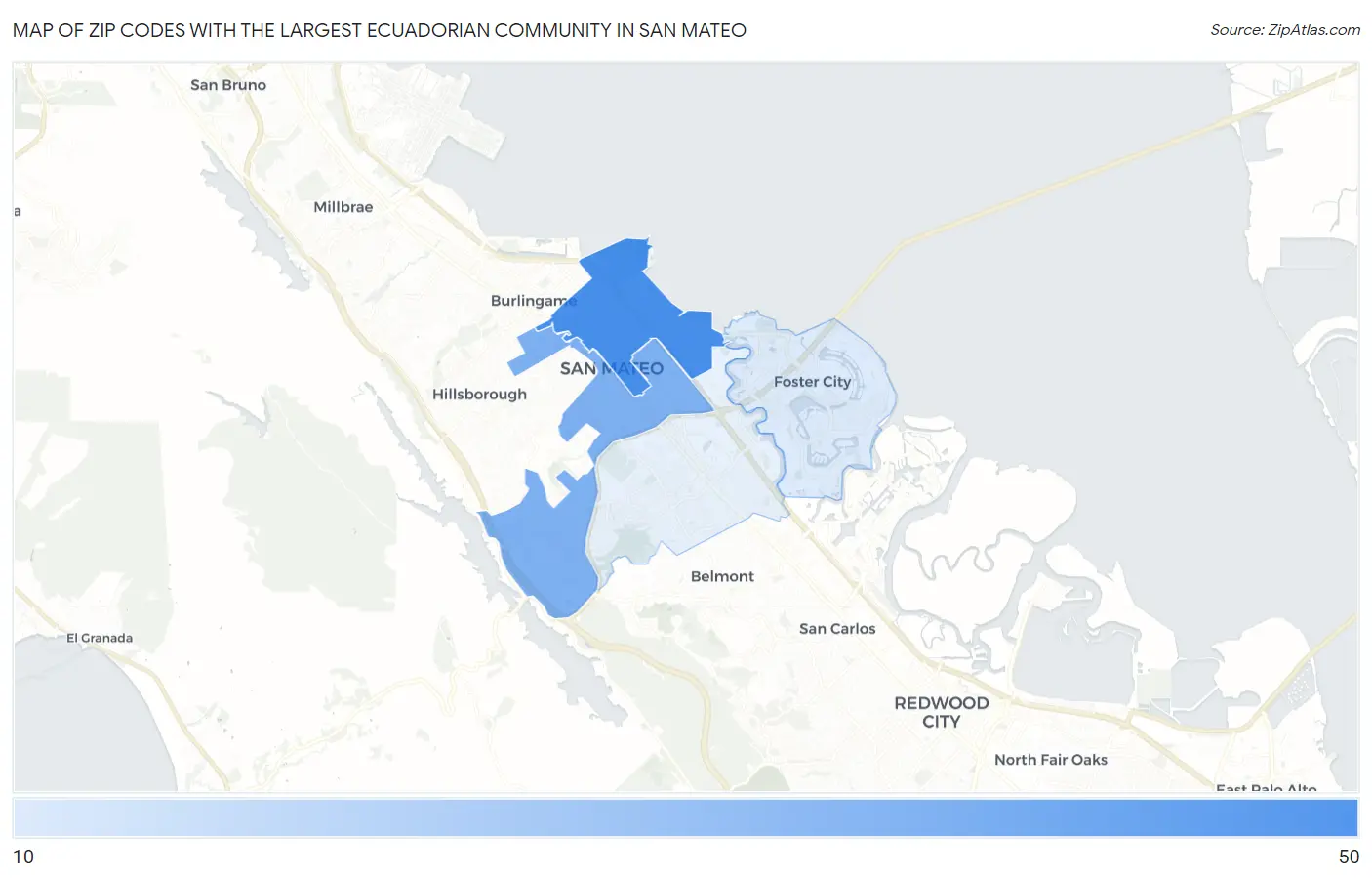 Zip Codes with the Largest Ecuadorian Community in San Mateo Map