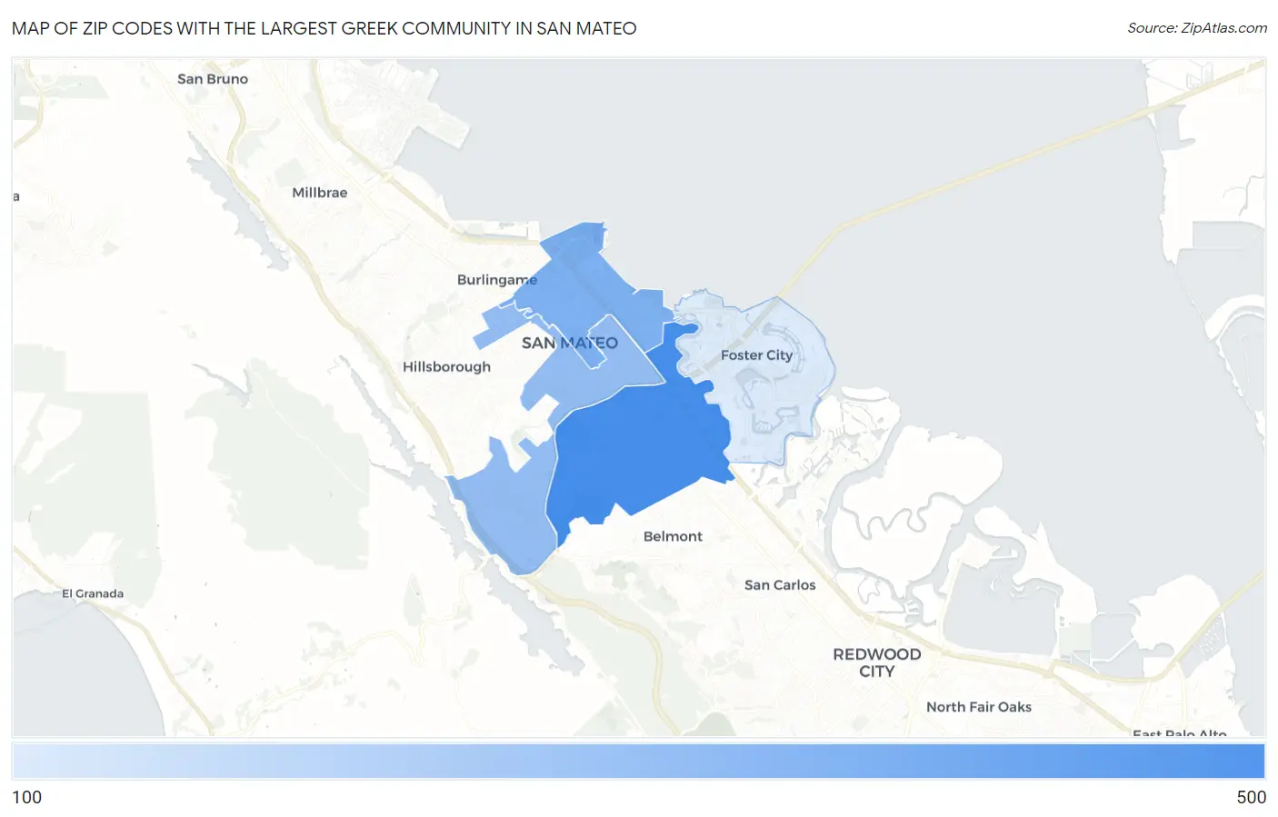 Zip Codes with the Largest Greek Community in San Mateo Map