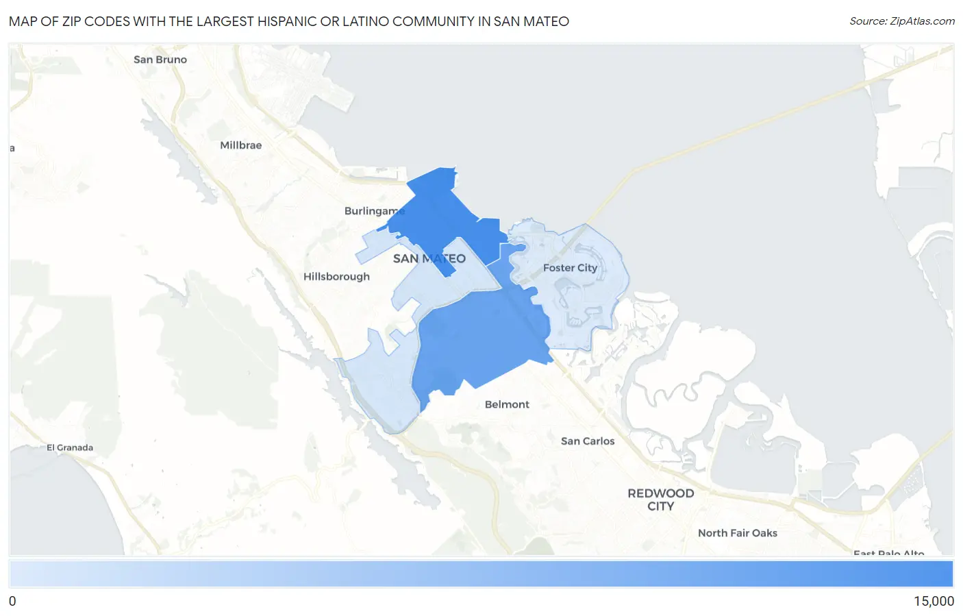 Zip Codes with the Largest Hispanic or Latino Community in San Mateo Map