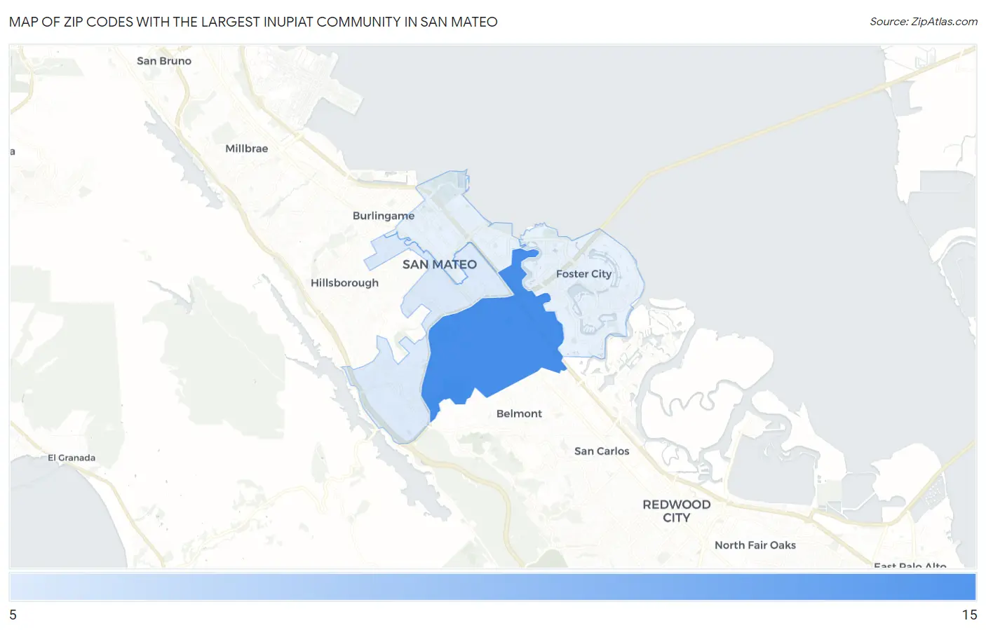 Zip Codes with the Largest Inupiat Community in San Mateo Map