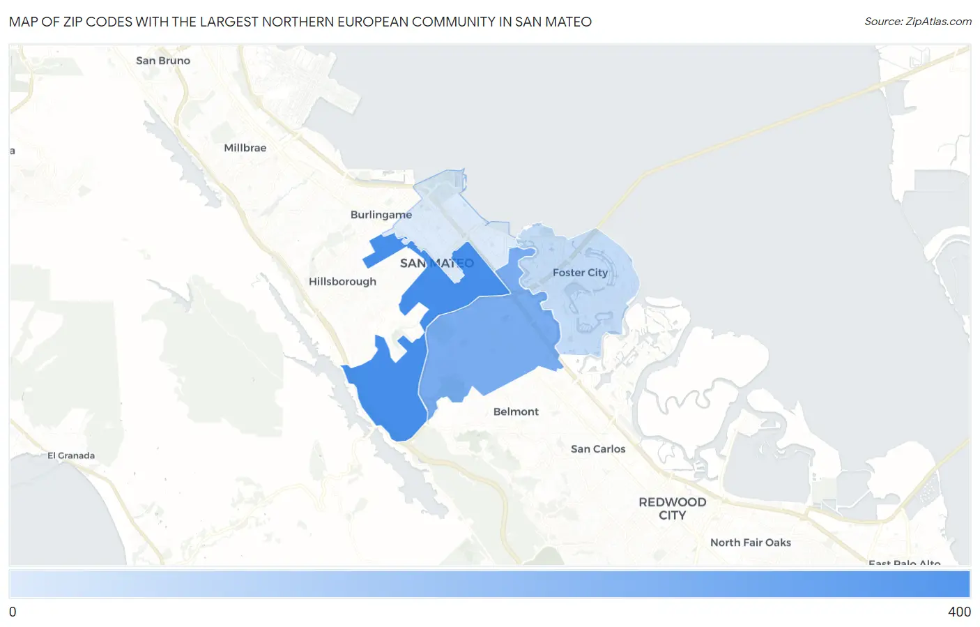 Zip Codes with the Largest Northern European Community in San Mateo Map