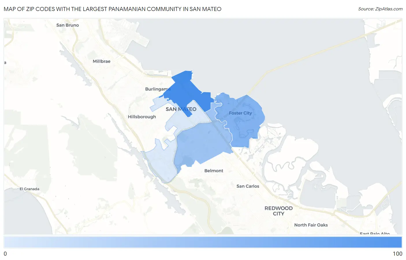 Zip Codes with the Largest Panamanian Community in San Mateo Map
